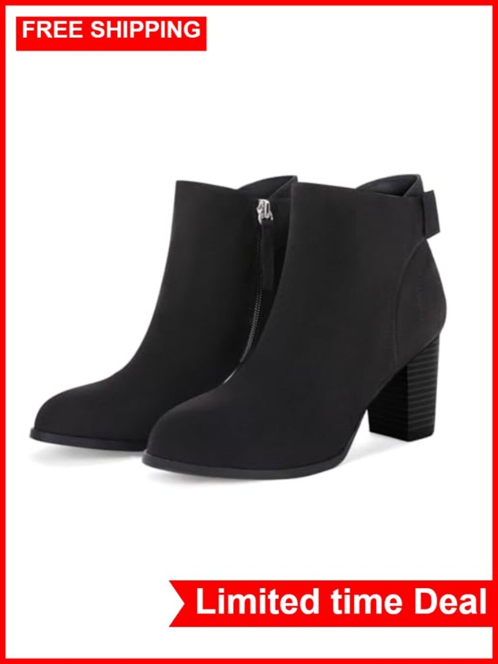 Women's Suede Ankle Boots Chunky Block Heel Bow Tie Pointed Toe Dress Booties